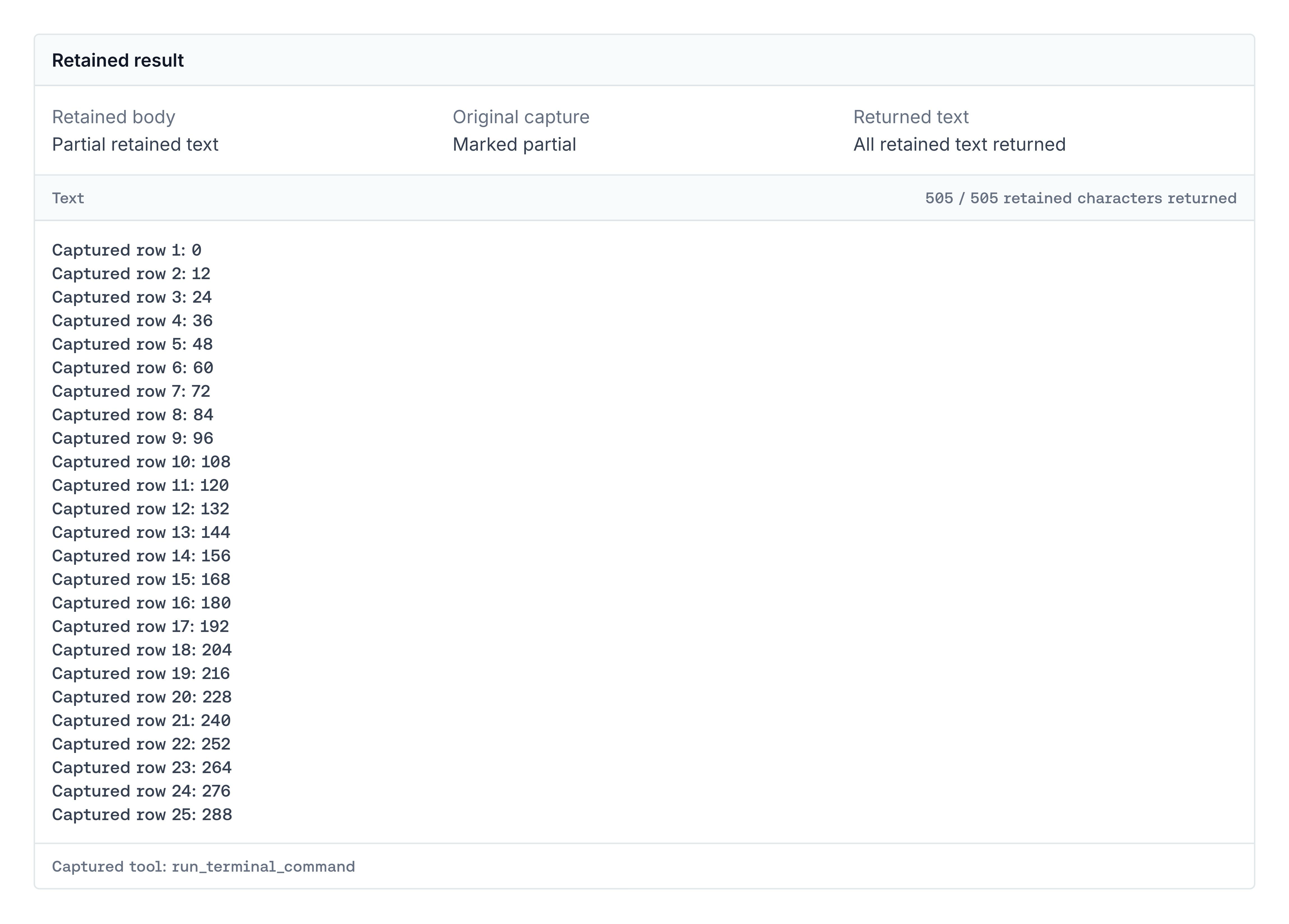 Partial result with all 505 retained characters returned