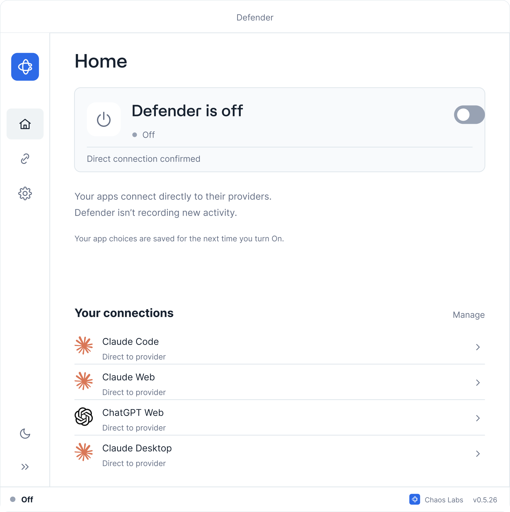 Defender is off after direct provider connections have been confirmed
