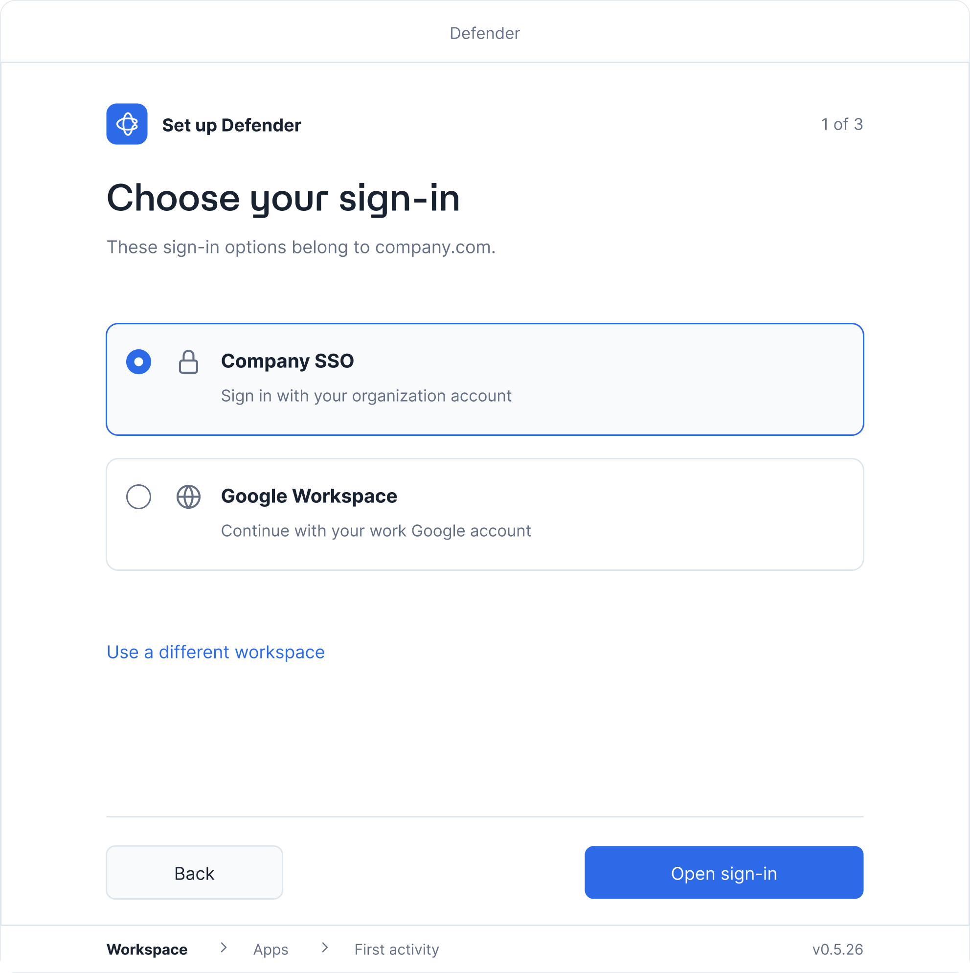 Choose your organization's sign-in method and open it in the browser
