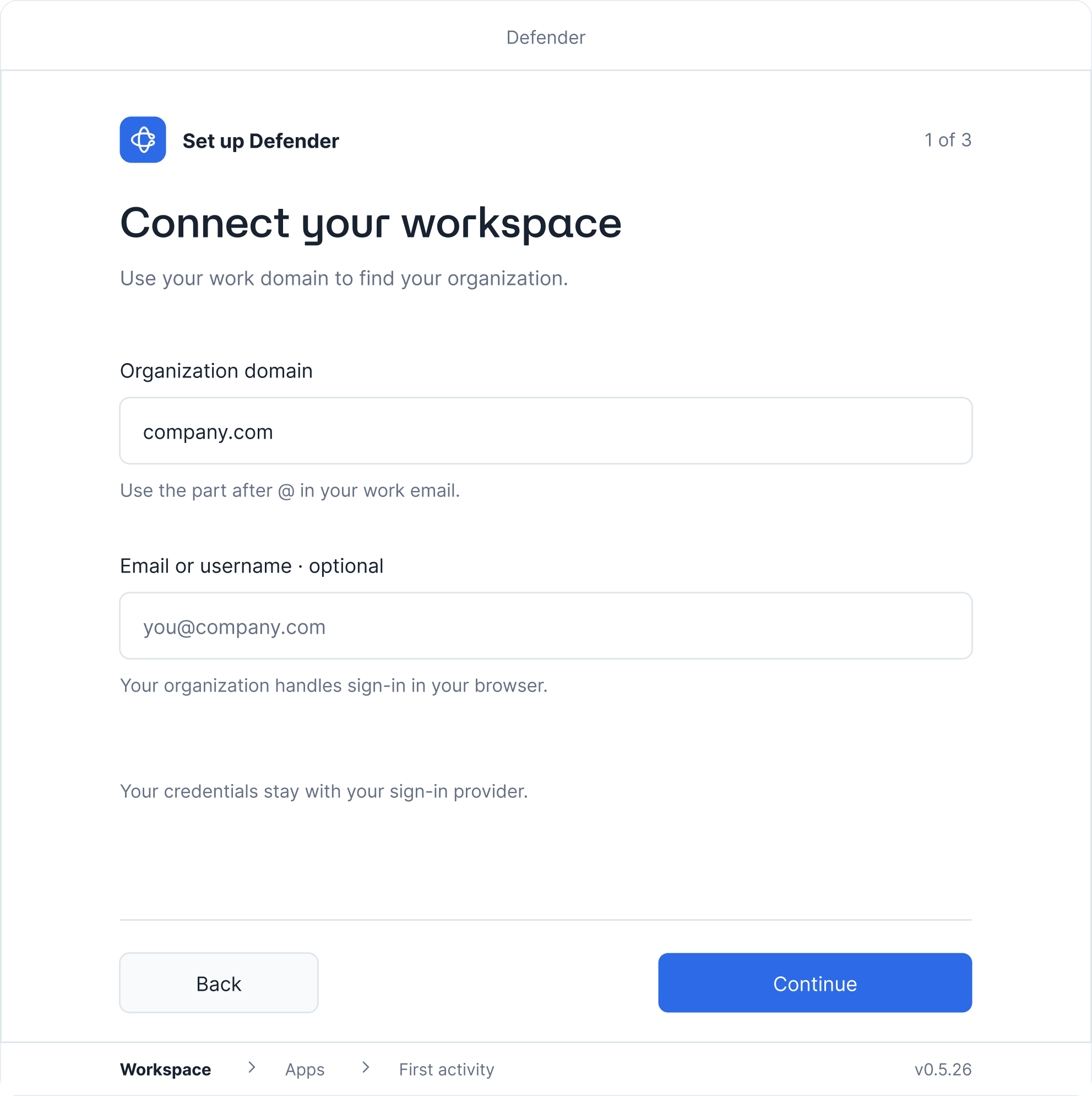 Connect your workspace with an organization domain before choosing apps